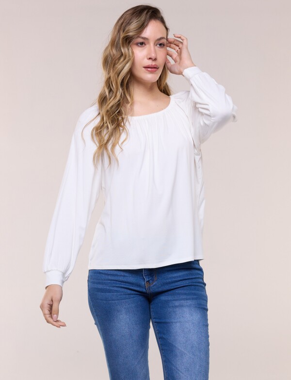 Blusa Modal Escote Fruncido Y Mangas Largas CRUDO