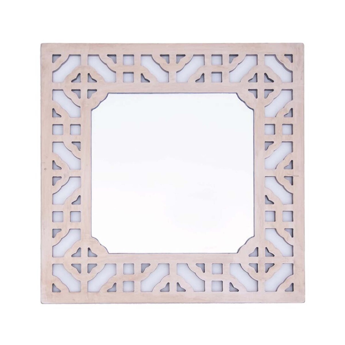 Espejo Cuadrado Colgante 40x40Cm Madera Adorno Decoración - Natural 