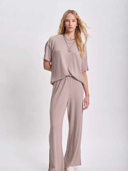 Pantalón ancho lanilla Taupe