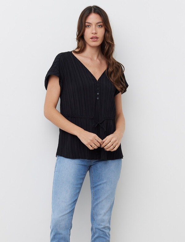 Blusa Algodon Escote V NEGRO