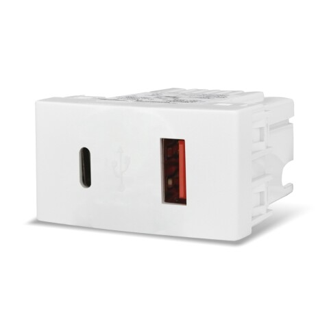 TOMA DOBLE USB A+C 30w. BLANCO SIST. MOD. TOMA DOBLE USB A+C 30w. BLANCO SIST. MOD.