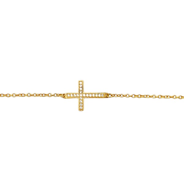 Pulsera Cruz -Oro bajo-Zirconia-PU8077 conpiedra