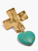 Pendientes Cruz Con Corazón De Piedra azul