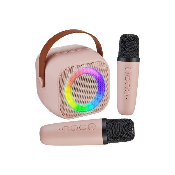 Parlante inalámbrico para karaoke con micrófonos color rosa Parlante Inalámbrico Para Karaoke Con Micrófonos Color Rosa