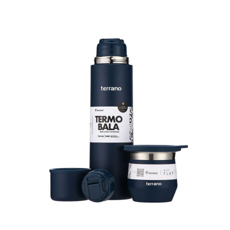 Kit Termo Acero Bala 750Ml + Mate Flap Opaco Azul