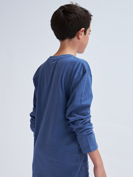 Remera manga larga bolsillo Azul
