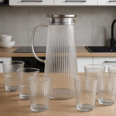 Set de 6 vasos y botella de vidrio 700ml Transparente