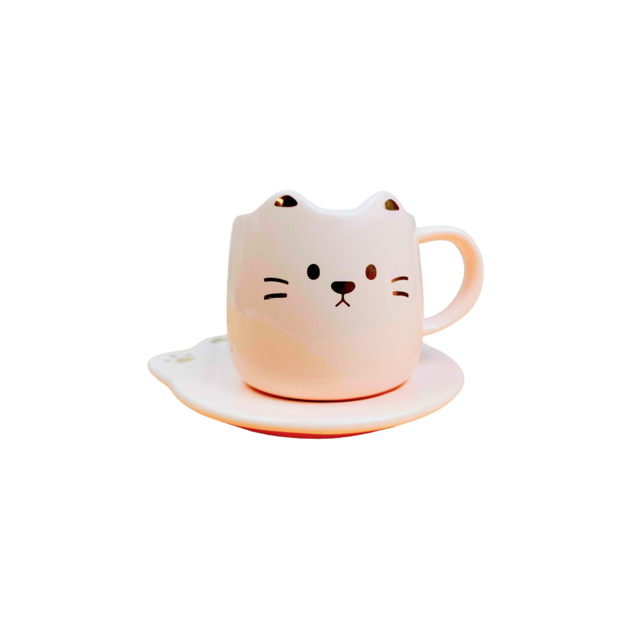 Taza Y Plato De Cerámica Gatito - Rosado 