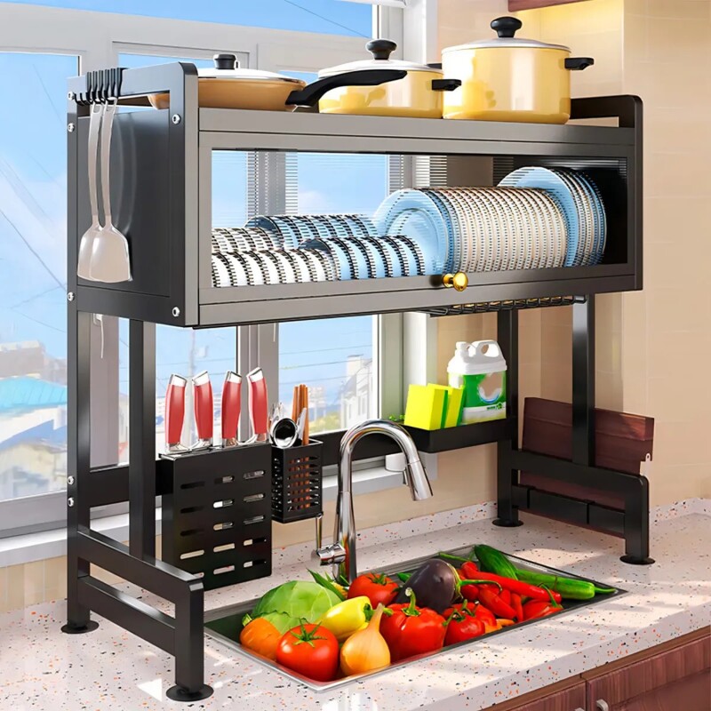 Escurridor de Vajilla Rack Lumax con Puerta 65x30x78cm Negro