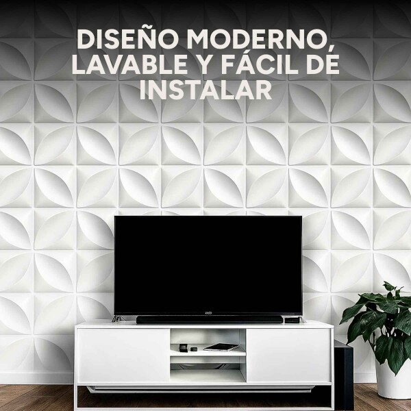 Revestimiento de Pared Panel 3D PVC 50x50cm Ondas Línea X12 Flor Blanco