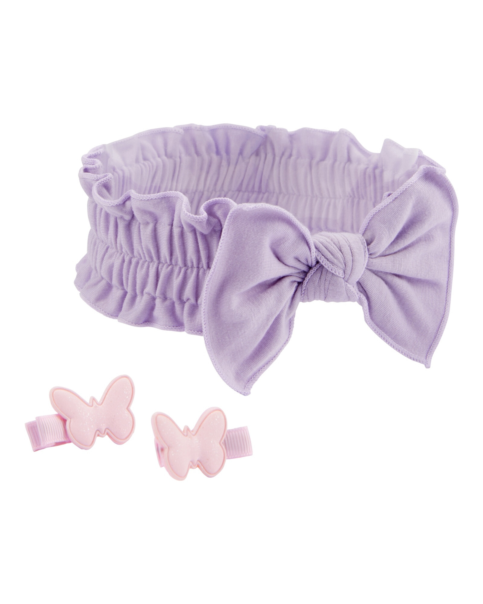 Set tres piezas, vincha elástica y dos clips diseño mariposas Sin color