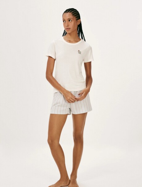 PIJAMA CON ESTAMPA DE ALGODÓN BEIGE