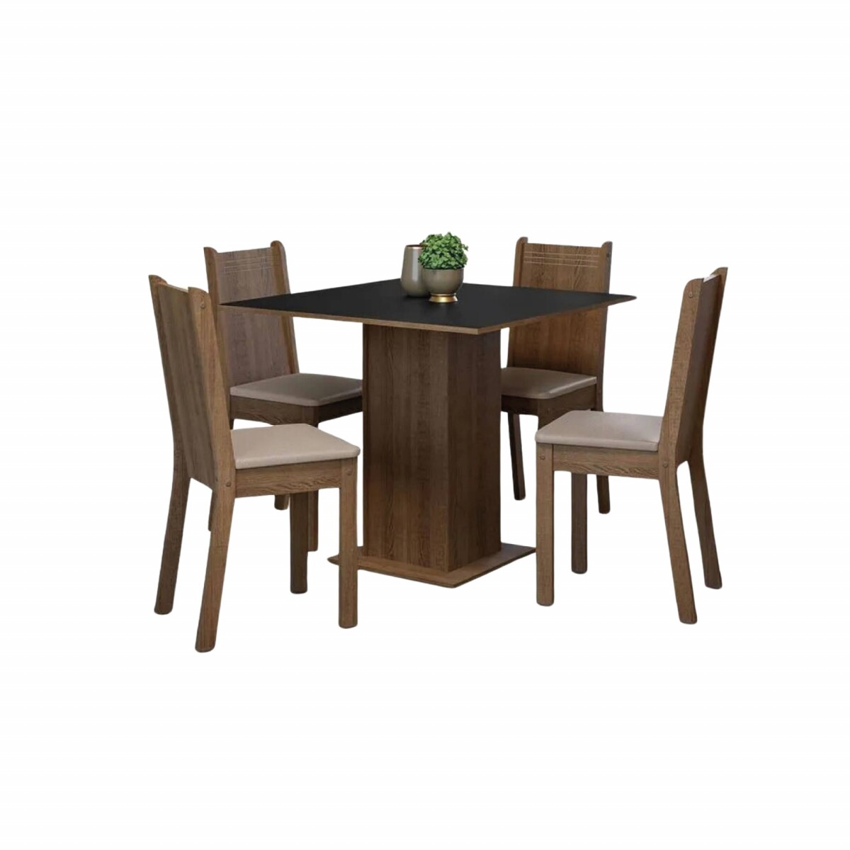 Juego de comedor Mesa de madera + 4 Sillas - Beige 