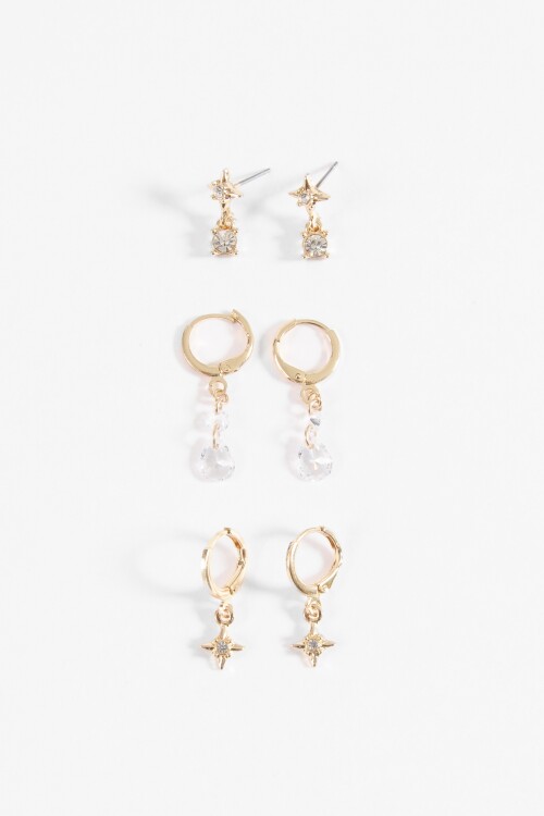 Set de caravanas strass y perlas dorado