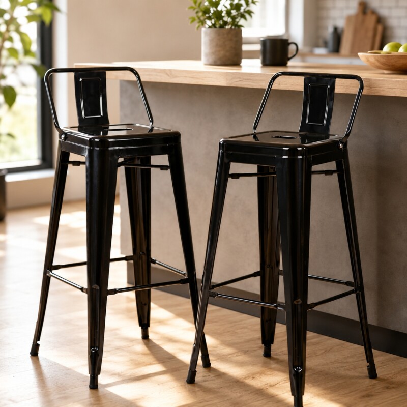 Set X2 Banqueta Tolix con respaldo NEGRO MATE