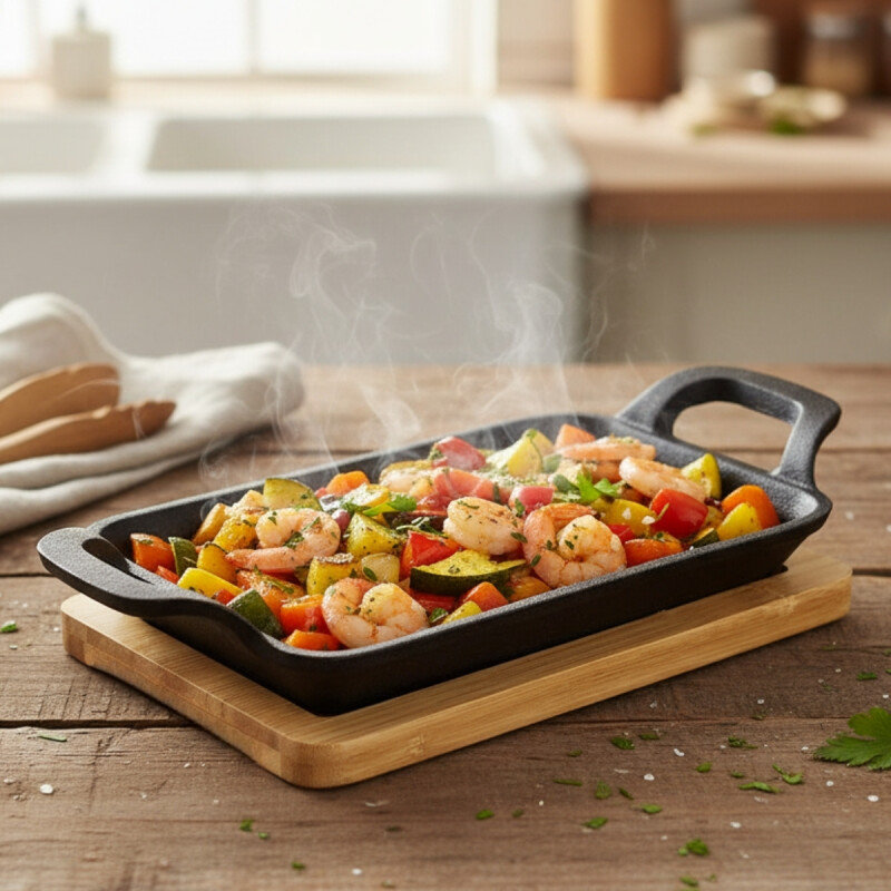 Fuente rectangular 10 x 17 hierro fundido con base bamboo GRIS