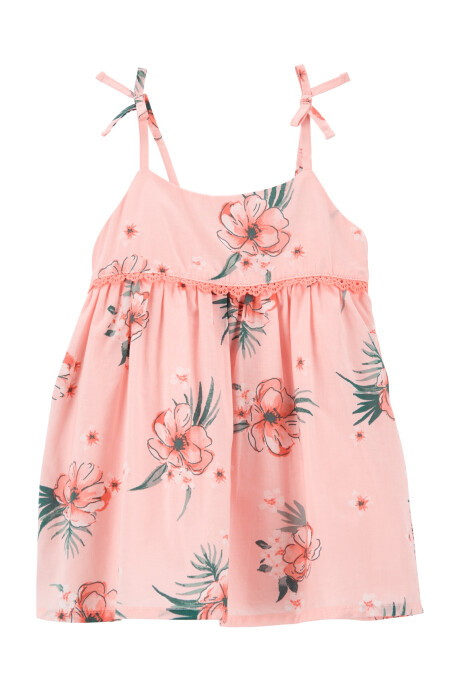 Vestido de algodón con broderie, diseño floral. Talles 3-24M Sin color