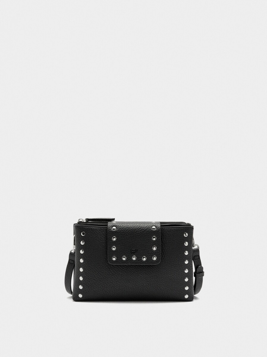 Bolso Bandolera Doble Con Textura Y Tachuelas - negro 