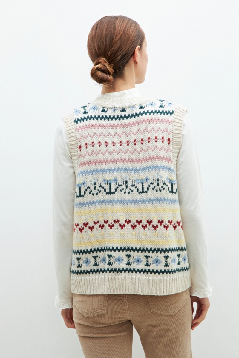 Chaleco con jacquard multicolor beige