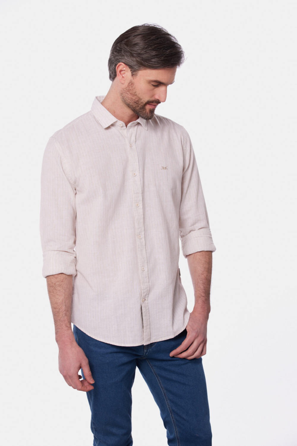 CAMISA DE LINO RAYADA Beige