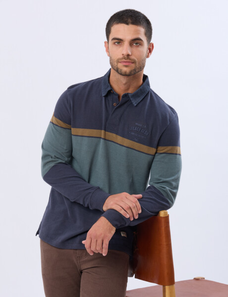 REMERA POLO RAYADA DE ALGODON Azul