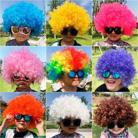 Set N°58 Cotillón Pelucas Afro 9pc Disfraz Fiesta Cot002051