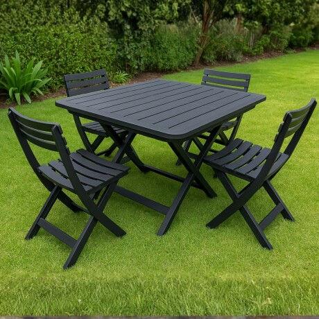 Set x4 Silla Plegable Simil Madera + Mesa Plegable NEGRO