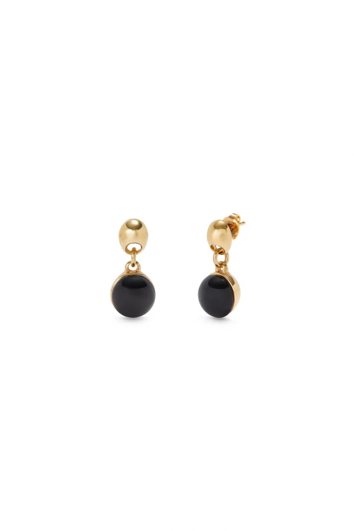 PENDIENTES EN ALEACIAÓN DE METALES BAÑADA EN ORO 18K CON MURANO NEGRO Pendiente