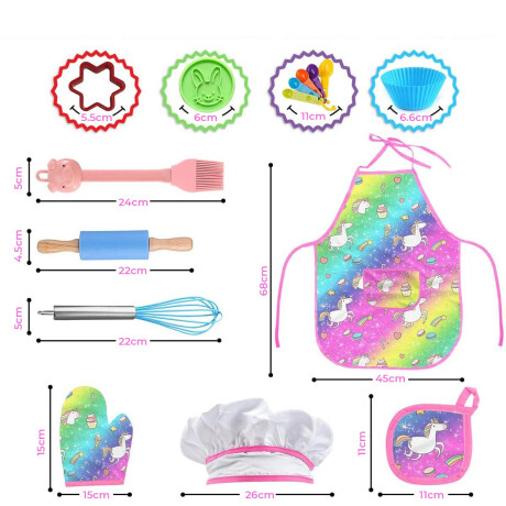 Set N°5 Cocina Niños Delantal + Gorro + 40 Piezas Rosa