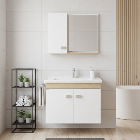 Mueble de Baño Suspendido (56cm) | Set Bicolor con Bacha y Botiquín Espejo Mueble de Baño Suspendido (56cm) | Set Bicolor con Bacha y Botiquín Espejo