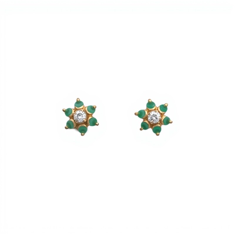 Caravanas Flor de Esmeralda y Zirconia de oro- Oro bajo - Esmeralda y zirconia- CA8278 conpiedra