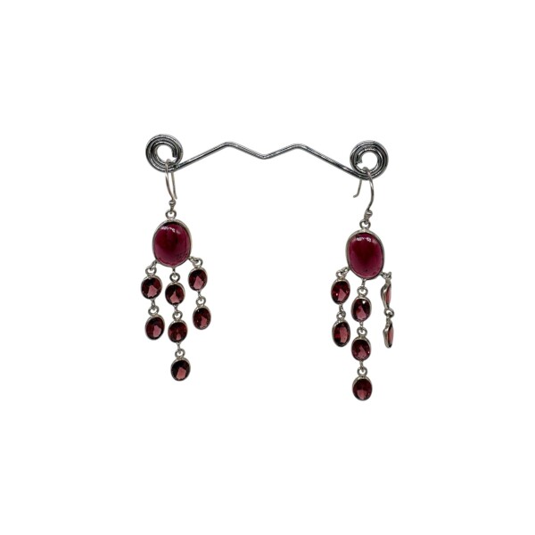 Caravanas racimo Michelle - Plata rodinada 925-Piedra Granate-CA2005 conpiedra