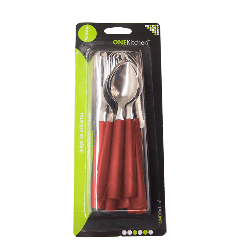 Juego De Cubiertos 16Pzas Mango Plástico Rojo JUEGO DE CUBIERTOS 16PZAS MANGO PLASTICO ROJO
