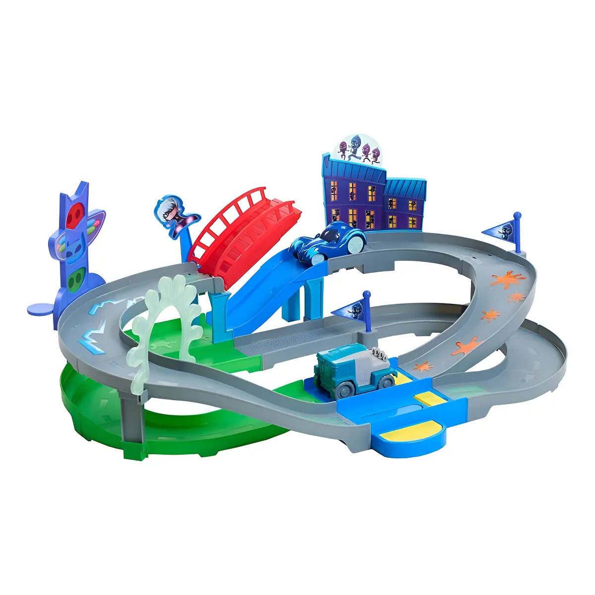 Pista de auto PJ Masks Playset con Auto y 5 Piezas 