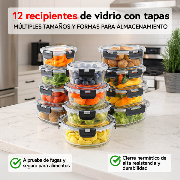Juego De 12 Tarros De Vidrio Hermeticos Taper Recipientes Contenedores IMBACK Color Negro Juego De 12 Tarros De Vidrio Hermeticos Taper Recipientes Contenedores IMBACK Color Negro