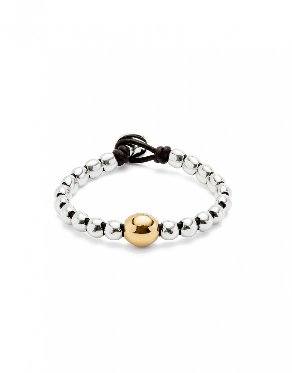 PULSERA DE CUENTAS DE ALEACIÓN DE METALES BAÑADAS EN PLATA DE LEY Y CUENTA CENTRAL BAÑADA EN ORO 18K - Pulsera 
