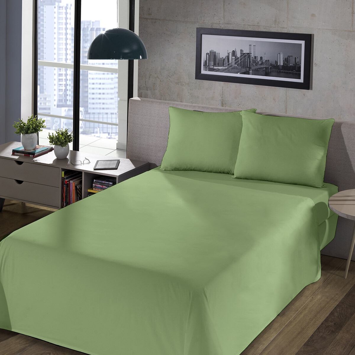 Juego Sábanas Queen Size Richmond House Lisas 100% Microfibra - VERDE 