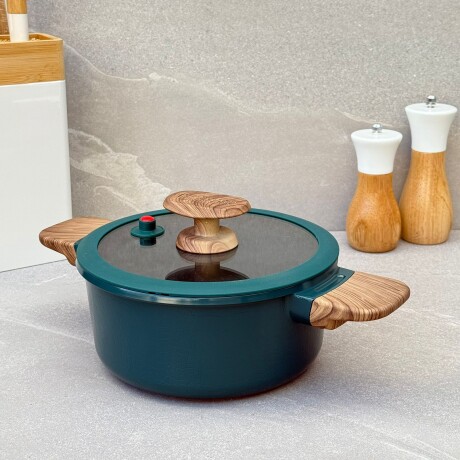 Olla Antiadherente con Tapa de Vidrio y Asas de Simil Madera 20cm - Verde Olla Antiadherente con Tapa de Vidrio y Asas de Simil Madera 20cm - Verde