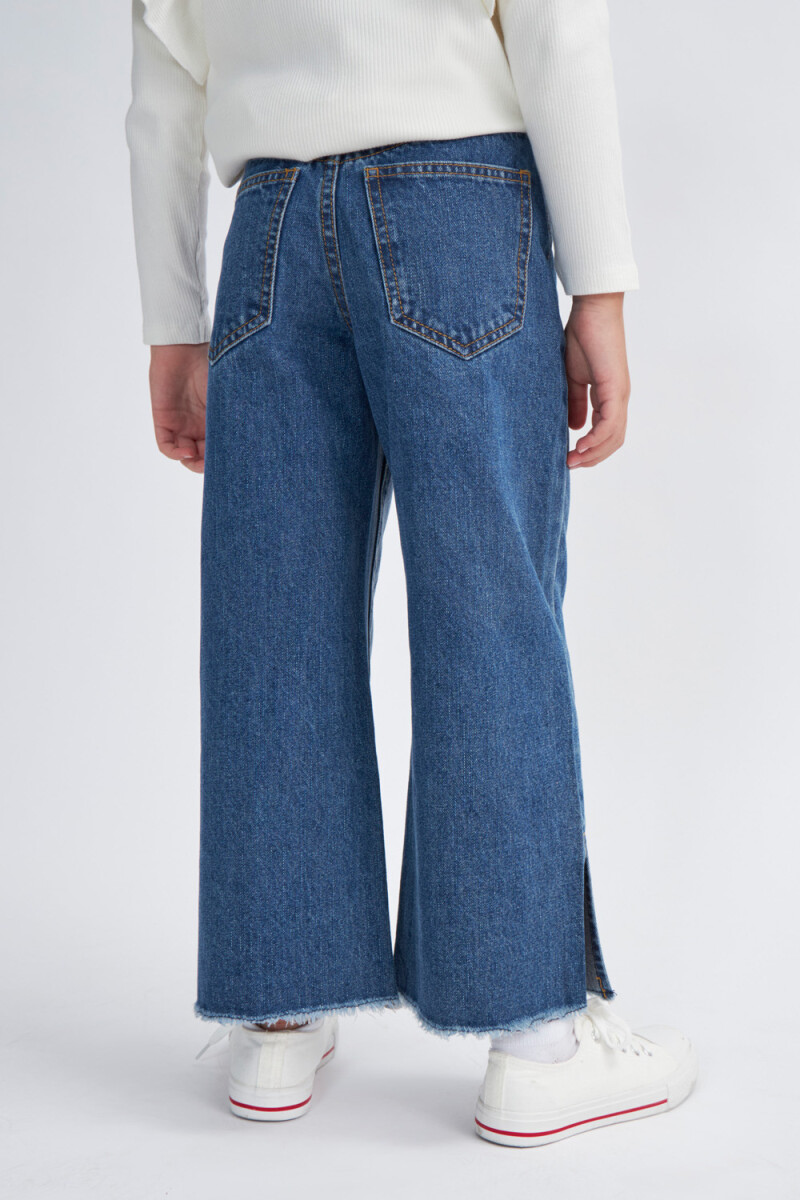 Pantalón oxford de jean combinado Azul Oscuro
