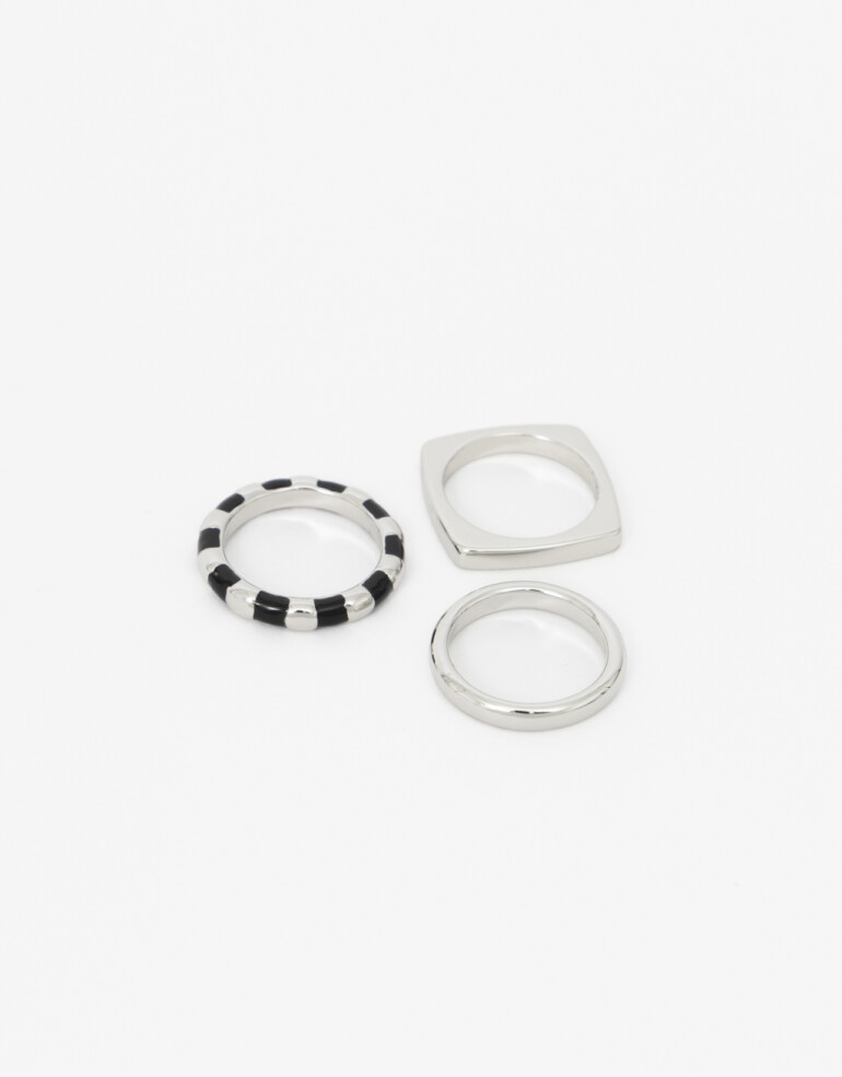 Sets Anillos Metal Set Anillos Metal Y Esmalte Color - Plateado Rodio