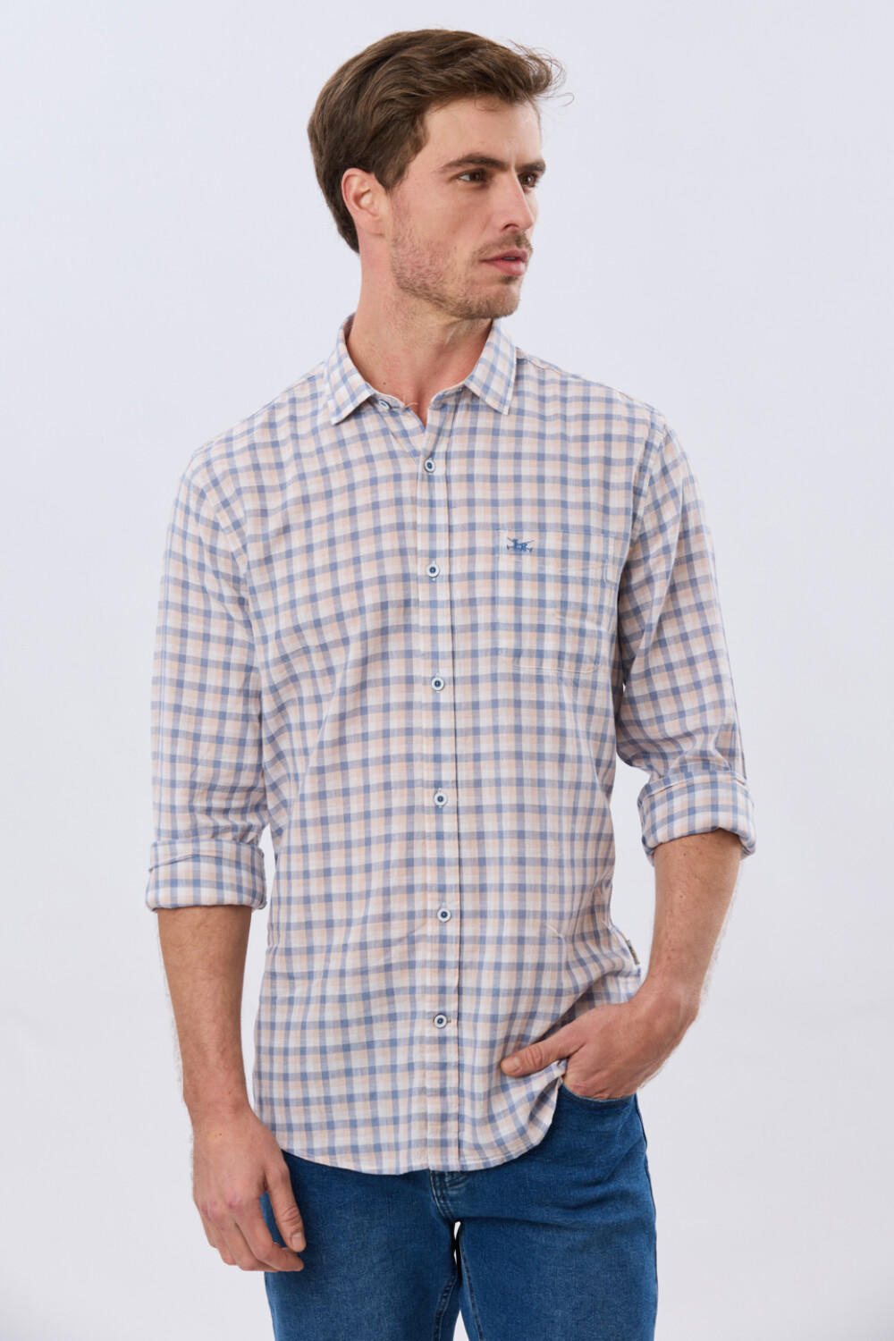 CAMISA CUADROS DE LINO Rosa