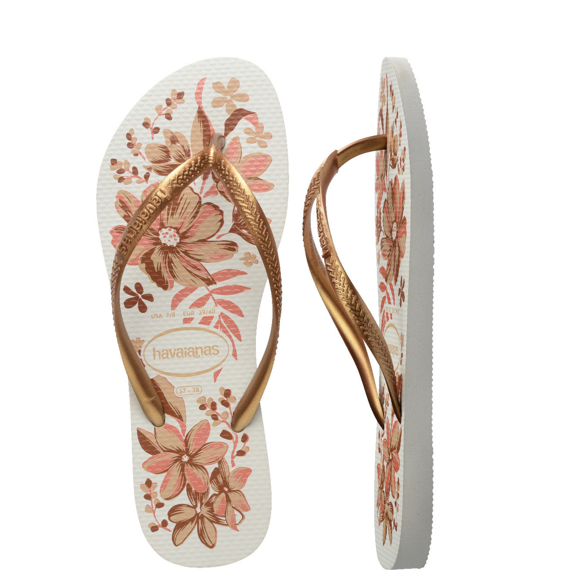 Sandalias de Mujer Havaianas Slim Organic - Blanco - Dorado - 35
