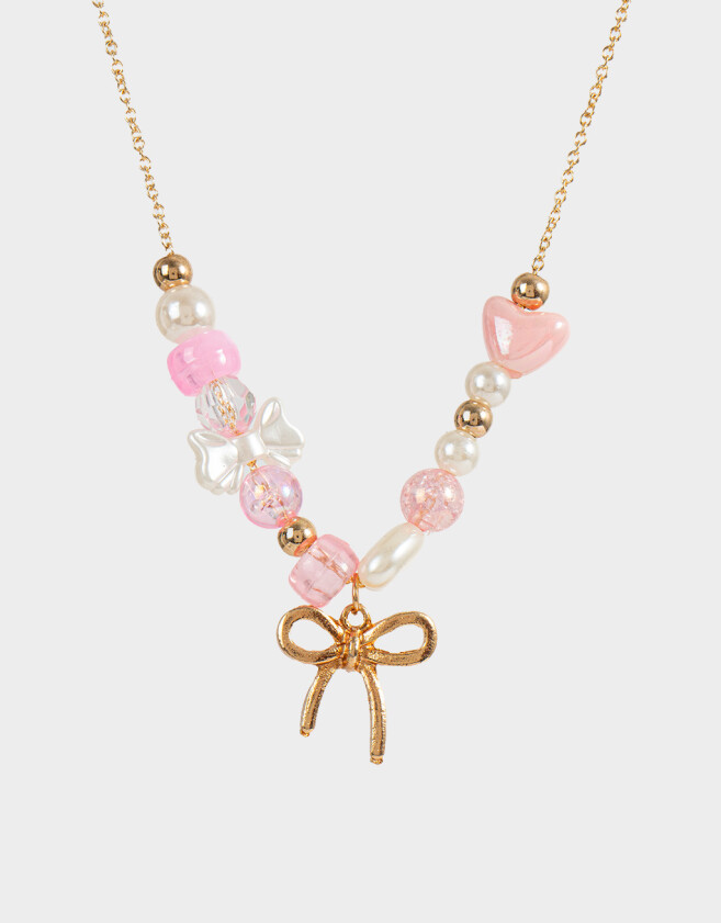 Collares Infantiles Con perlas Collar Infantil Moño Y Perlas - Dorado