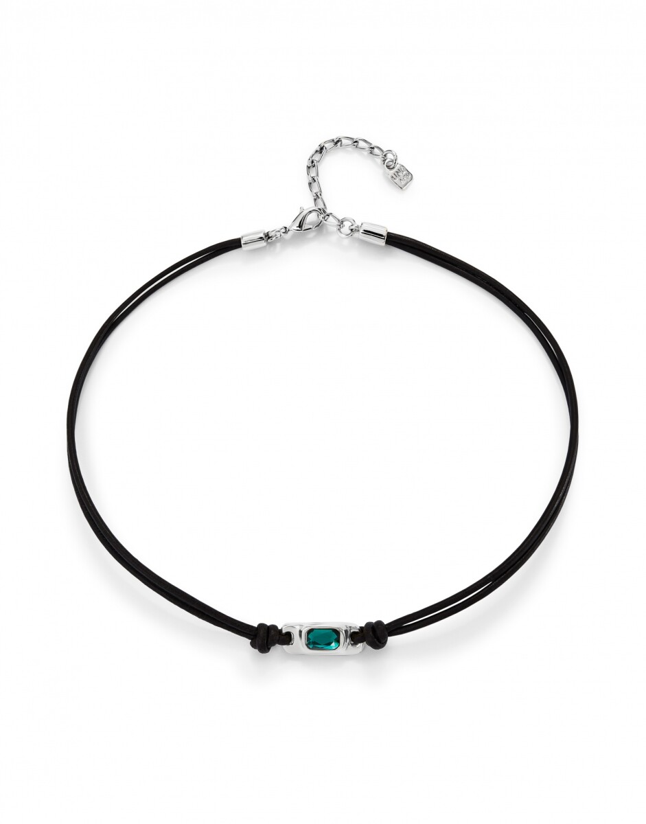 COLLAR DE CUERO BAÑADO EN PLATA DE LEY CON CRISTAL VERDE - Colgante 
