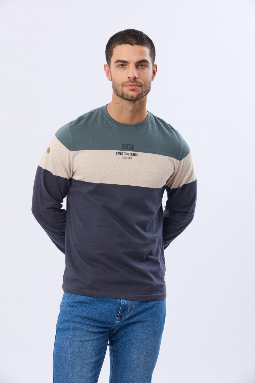 REMERA RAYADA DE ALGODÓN Azul