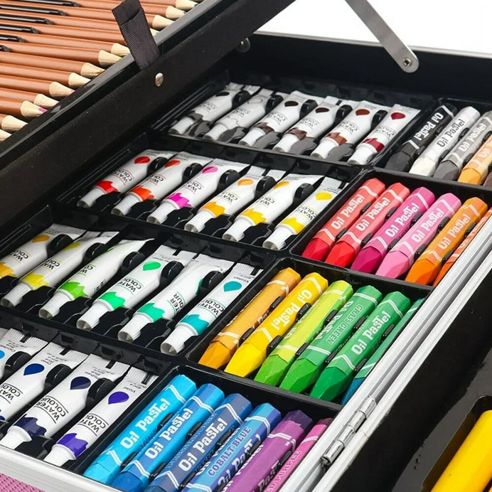 Valija Set Completo 145 Piezas Marcadores Pinturas Pinceles Celeste
