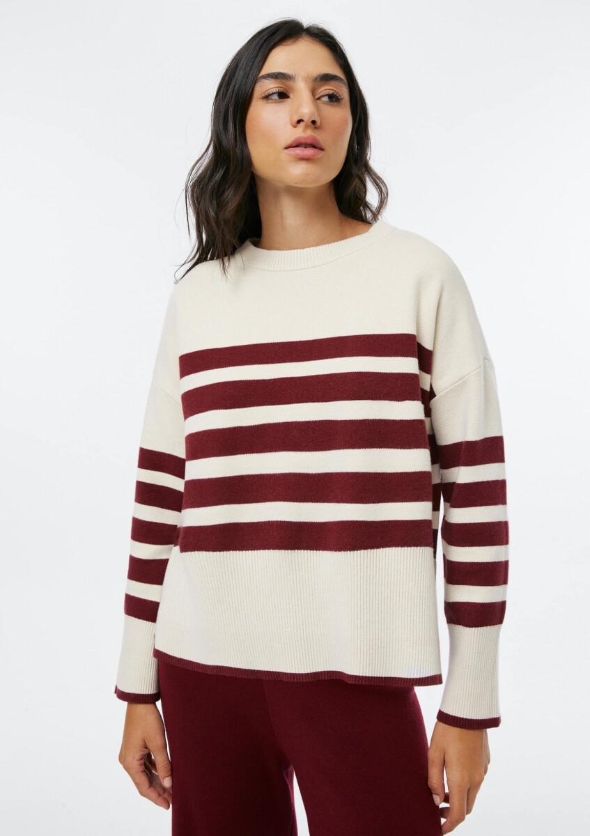 BUZO TEJIDO A RAYAS - BORDEAUX - BEIGE 