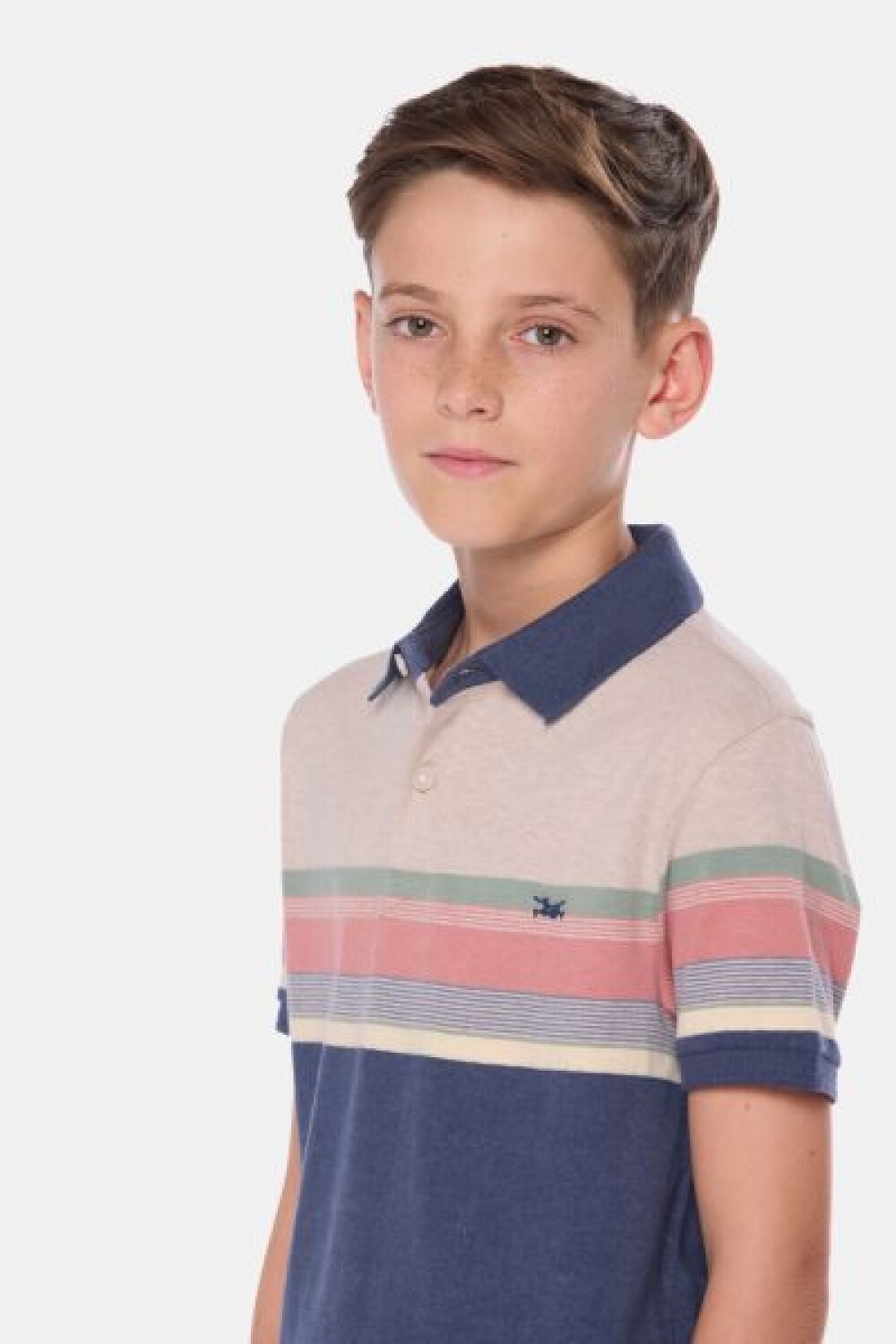 REMERA POLO RAYADA DE ALGODÓN Azul