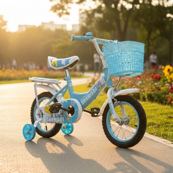 Bicicleta infantil Shengdi Rod 12 Canasto Parrilla Rueditas Celeste 1