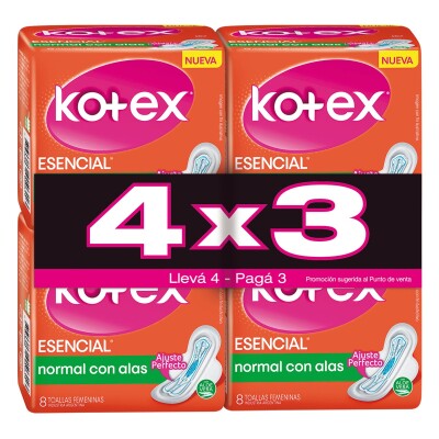 Toallitas Femeninas Kotex Esencial C/alas 32 Uds. Toallitas Femeninas Kotex Esencial C/alas 32 Uds.